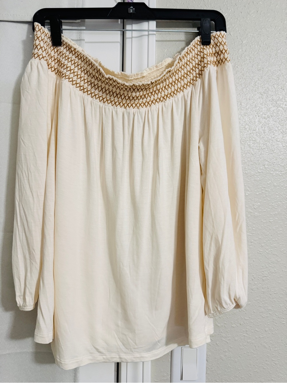 Old Navy Cream Off-the-Shoulder Smocked Yoke Blouse